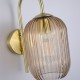 Satin Brass Wall Lamp with Amber Ribbed Glass
