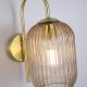 Satin Brass Wall Lamp with Amber Ribbed Glass