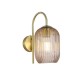 Satin Brass Wall Lamp with Amber Ribbed Glass