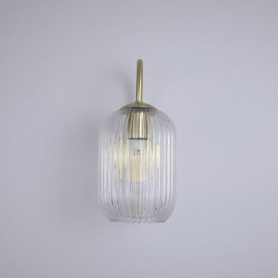 Satin Brass Wall Lamp with Clear Ribbed Glass