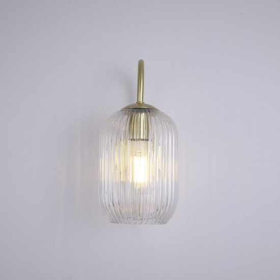 Satin Brass Wall Lamp with Clear Ribbed Glass