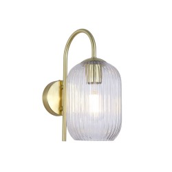 Satin Brass Wall Lamp with Clear Ribbed Glass Satin Brass Wall Lamp with Clear Ribbed Glass