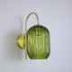 Satin Brass Wall Lamp with Green Ribbed Glass