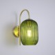 Satin Brass Wall Lamp with Green Ribbed Glass