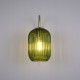 Satin Brass Wall Lamp with Green Ribbed Glass