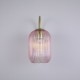 Satin Brass Wall Lamp with Pink Ribbed Glass