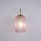 Satin Brass Wall Lamp with Pink Ribbed Glass