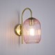 Satin Brass Wall Lamp with Pink Ribbed Glass