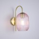 Satin Brass Wall Lamp with Pink Ribbed Glass