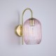 Satin Brass Wall Lamp with Pink Ribbed Glass