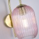 Satin Brass Wall Lamp with Pink Ribbed Glass