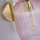 Satin Brass Wall Lamp with Pink Ribbed Glass