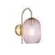 Satin Brass Wall Lamp with Pink Ribbed Glass