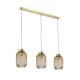 Satin Brass 3 Light over Island Fitting with Amber Ribbed Small Glass Satin Brass 3 Light over Island Fitting with Amber Ribbed Small Glass
