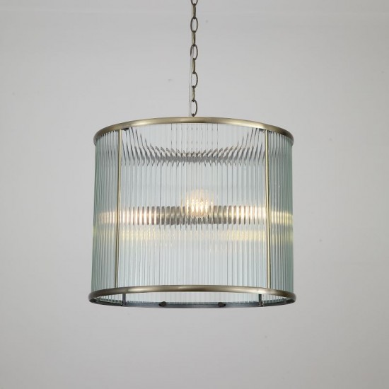 20898-006 Antique Brass 4 Light Pendant with Ribbed Glass