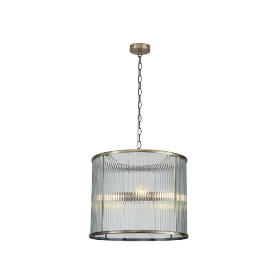 20898-006 Antique Brass 4 Light Pendant with Ribbed Glass