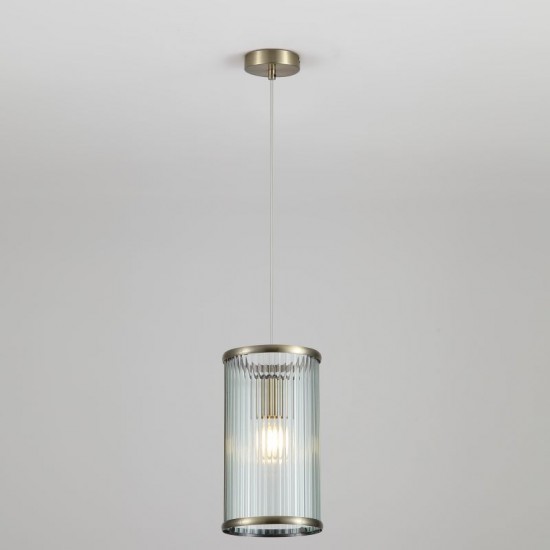 20897-006 Antique Brass Pendant with Ribbed Glass