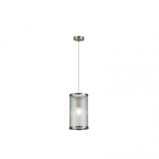 20897-006 Antique Brass Pendant with Ribbed Glass