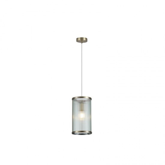 20897-006 Antique Brass Pendant with Ribbed Glass