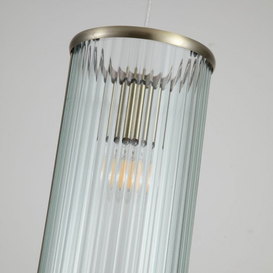 20897-006 Antique Brass Pendant with Ribbed Glass