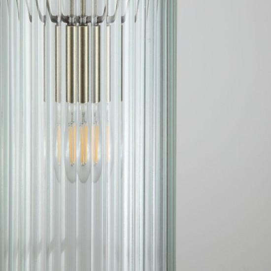 20897-006 Antique Brass Pendant with Ribbed Glass
