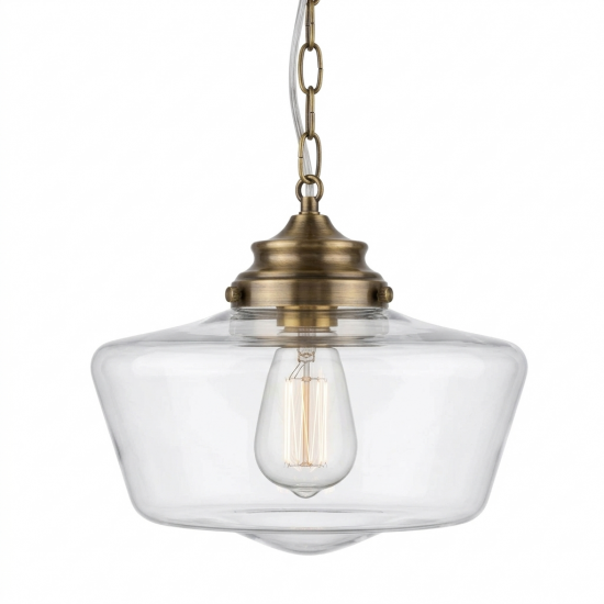 55200-006 C Antique Brass Pendant with White Transparent Glass