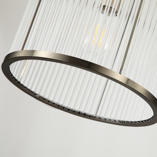 Nice 2 - Antique Brass Pendant with Clear Glass Rods