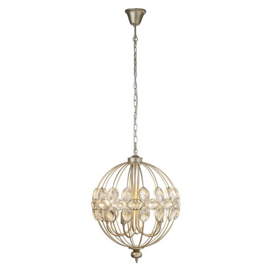 55040-006 Champagne Gold 6 Light Pendant with Crystal Glass