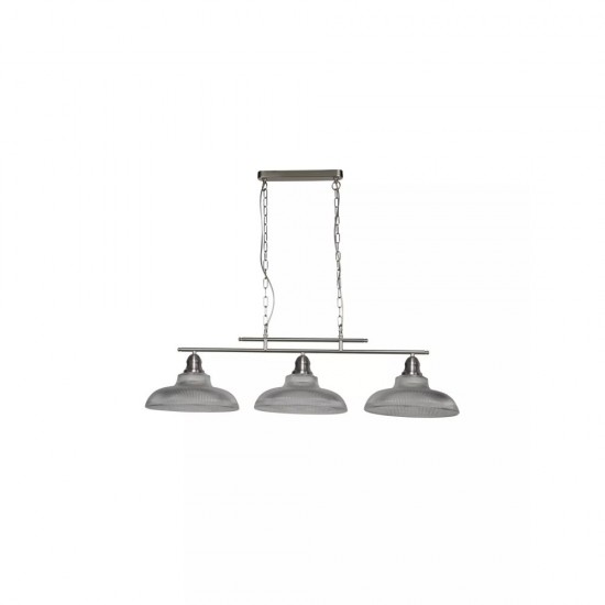 55167-006 Satin Silver 3 Light over Island Fitting with with Ribbed Glass
