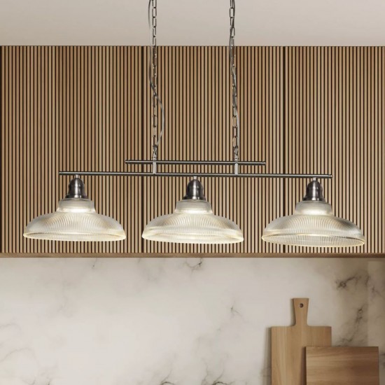 55167-006 Satin Silver 3 Light over Island Fitting with with Ribbed Glass