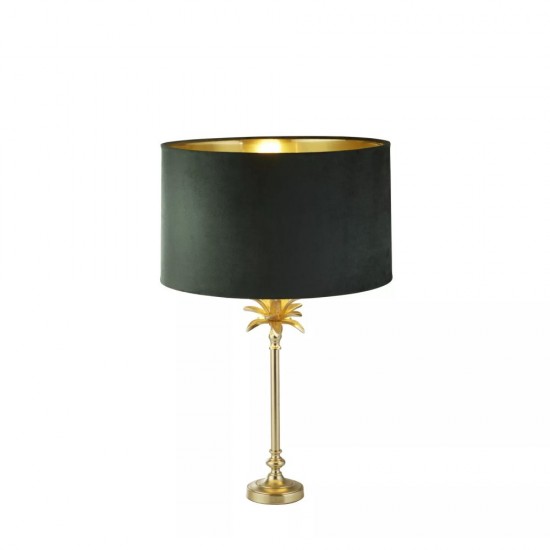 20861-006 Satin Brass Palm Table Lamp with Green Velvet Shade