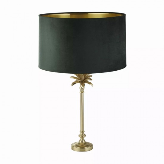 20861-006 Satin Brass Palm Table Lamp with Green Velvet Shade