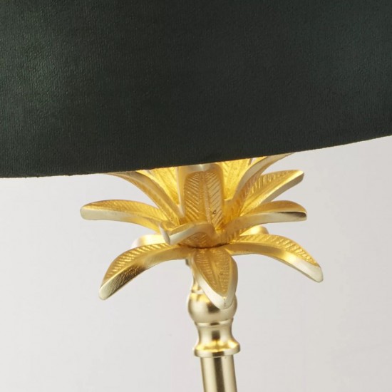 20861-006 Satin Brass Palm Table Lamp with Green Velvet Shade