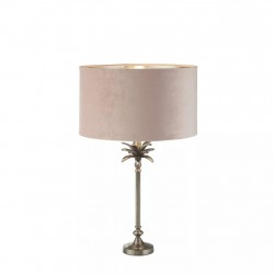 20862-006 Antique Nickel Palm Table Lamp with Pink Velvet Shade