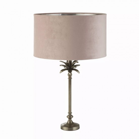 20862-006 Antique Nickel Palm Table Lamp with Pink Velvet Shade
