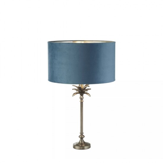 20860-006 Antique Nickel Palm Table Lamp with Teal Velvet Shade