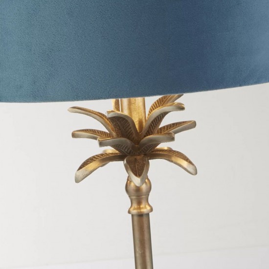 20860-006 Antique Nickel Palm Table Lamp with Teal Velvet Shade