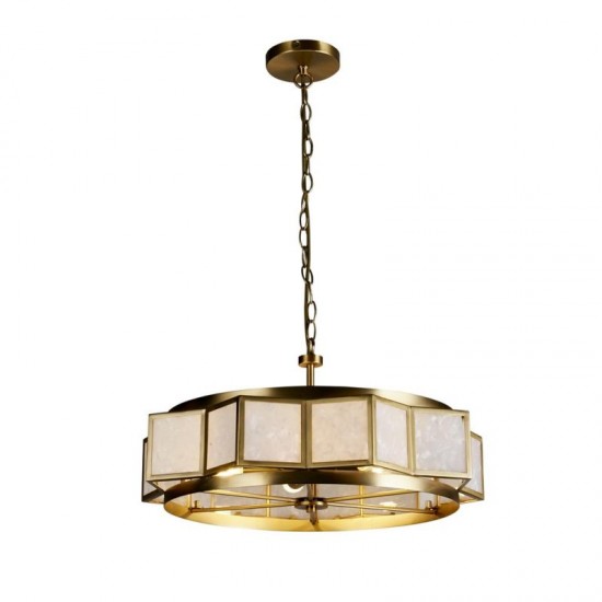 73180-10 Gold 5 Light Pendant with White Acrylic Shade