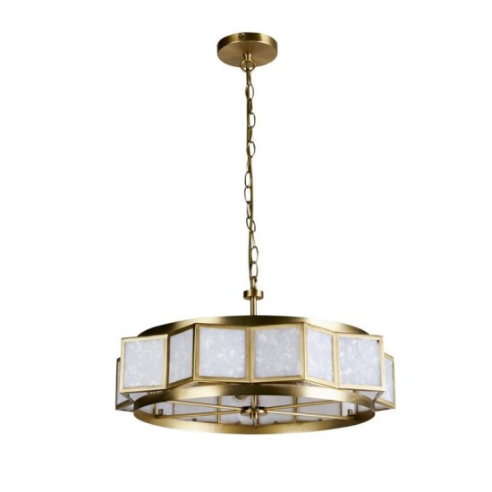 73180-10 Gold 5 Light Pendant with White Acrylic Shade