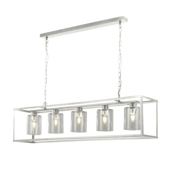 33414-10 Satin Silver 5 Light over Island Fitting with Clear Glasses