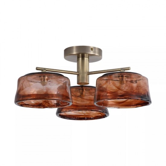 83203-006 Antique Brass 3 Light Semi Flush with Brown Milky Glass