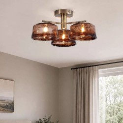 83203-006 Antique Brass 3 Light Semi Flush with Brown Milky Glass