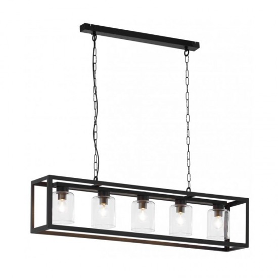 33413-10 Black 5 Light over Island Fitting with Clear Glasses
