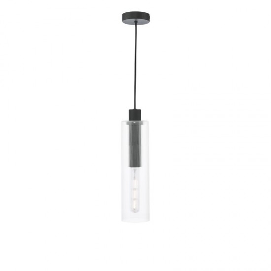 73204-003 Black Pendant with Ribbed Clear Glass