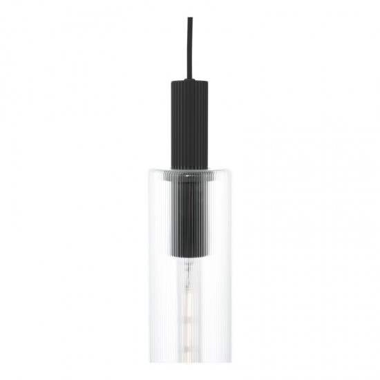 73204-003 Black Pendant with Ribbed Clear Glass