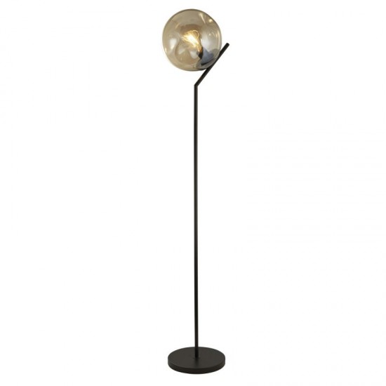 71907-006 Black Floor Lamp with Amber Dimpled Glass