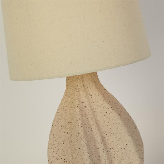 75474-006 Cream Ceramic Table Lamp with Natural Linen Shade