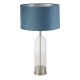 72148-006 Satin Nickel & Clear Glass Table Lamp with Teal Velvet Shade