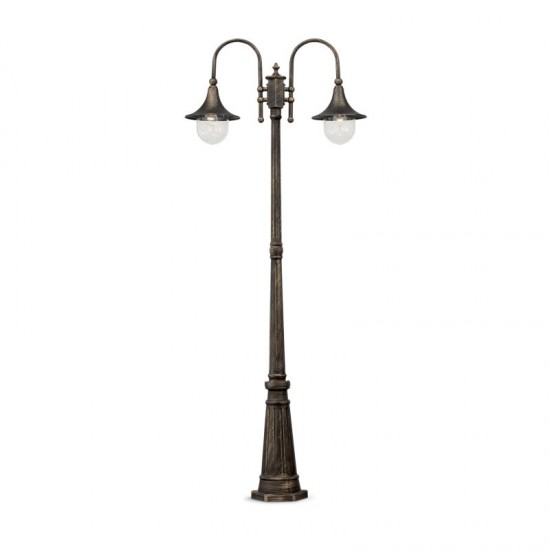 9850-007 Outdoor Black & Gold 2 Light Post with Glass