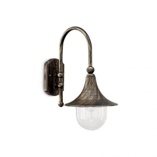 9849-007 Outdoor Black & Gold Wall Lamp with Glass